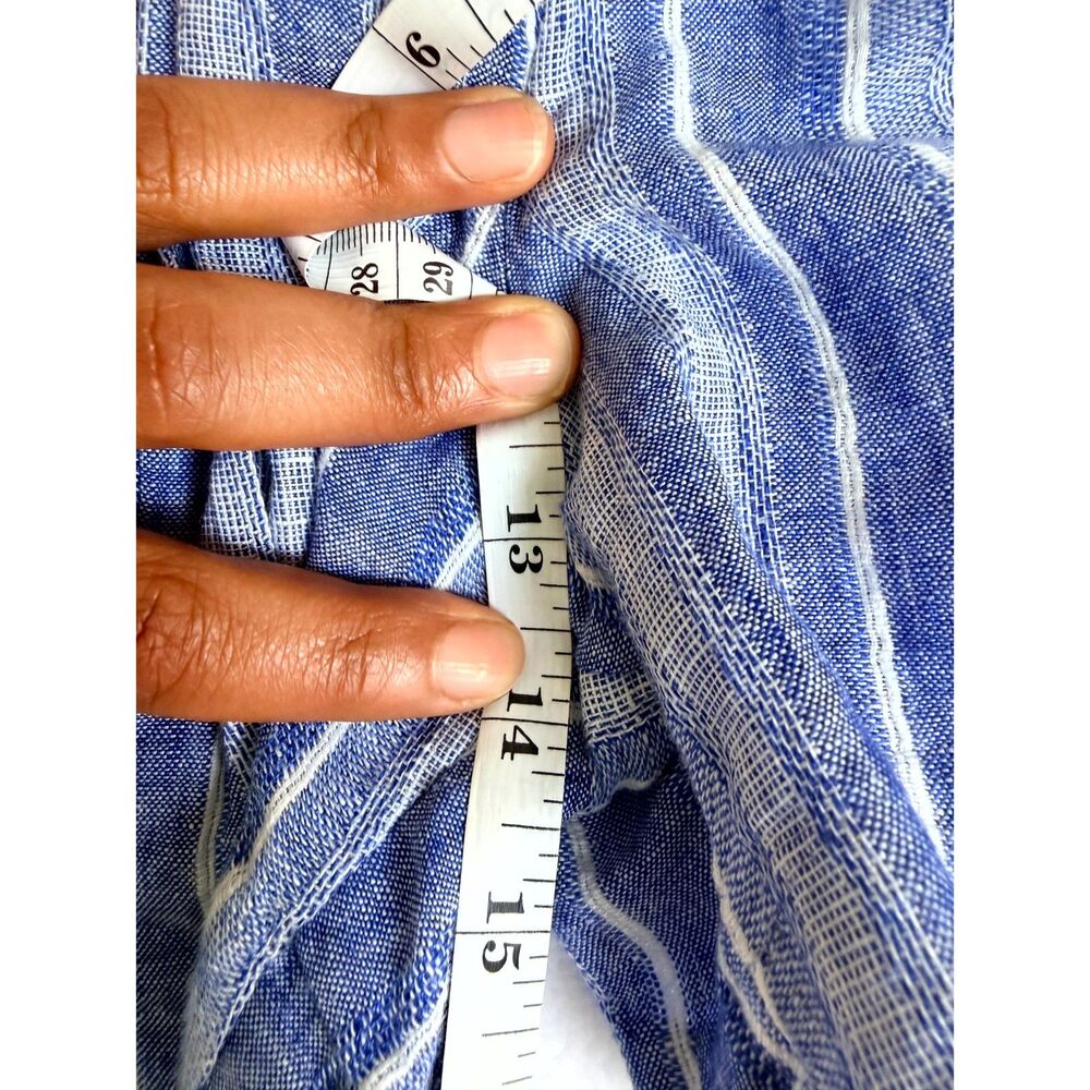 H&M Women’s Size 6 Blue White Striped Linen Blend Paperbag Belted Shorts - Picture 8 of 14